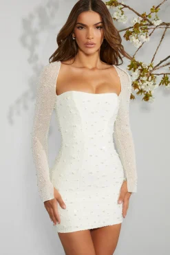 Oh Polly Party Dresses | Bride To Be^Long Sleeve Embellished Corset Mini Dress in Ivory