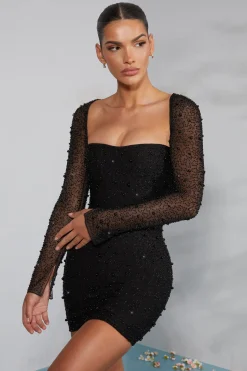Oh Polly Party Dresses | Birthday^Long Sleeve Embellished Corset Mini Dress in Black