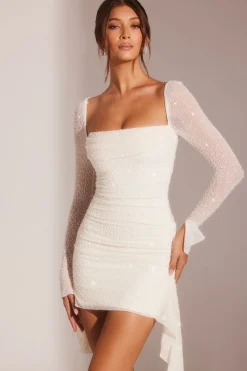 Oh Polly Party Dresses | Bride To Be^Long Sleeve Embellished Cowl Neck Mini Dress in White