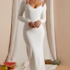 Oh Polly Women'S Clothing Sale - $65 And Under | Bride To Be^Long Sleeve Exposed Bra Maxi Dress in White