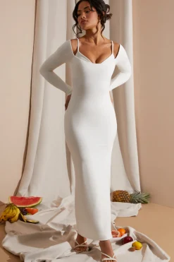 Oh Polly Women'S Clothing Sale - $65 And Under | Bride To Be^Long Sleeve Exposed Bra Maxi Dress in White