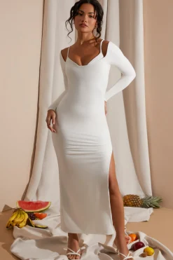 Oh Polly Women'S Clothing Sale - $65 And Under | Bride To Be^Long Sleeve Exposed Bra Maxi Dress in White