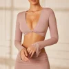 Oh Polly Co-Ords | Tops^Long Sleeve Front Twist Crop Top in Mauve
