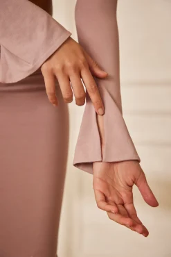 Oh Polly Co-Ords | Tops^Long Sleeve Front Twist Crop Top in Mauve