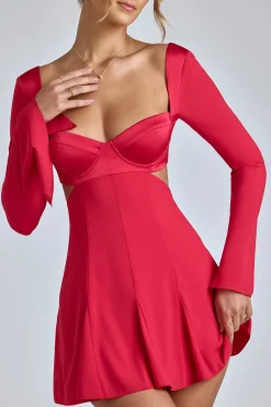 Oh Polly Women'S Clothing Sale - $65 And Under^Long Sleeve Godet Mini Dress in Cherry Red CherryRed
