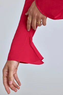 Oh Polly Women'S Clothing Sale - $65 And Under^Long Sleeve Godet Mini Dress in Cherry Red CherryRed