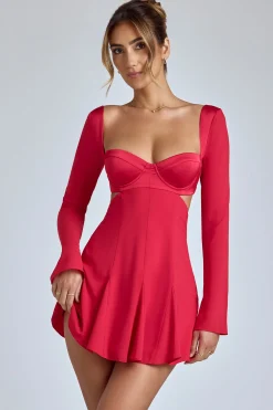 Oh Polly Women'S Clothing Sale - $65 And Under^Long Sleeve Godet Mini Dress in Cherry Red CherryRed