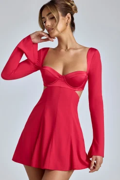 Oh Polly Women'S Clothing Sale - $65 And Under^Long Sleeve Godet Mini Dress in Cherry Red CherryRed
