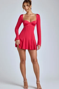 Oh Polly Women'S Clothing Sale - $65 And Under^Long Sleeve Godet Mini Dress in Cherry Red CherryRed