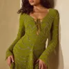 Oh Polly Party Dresses | Birthday^Long Sleeve Lace Up Mini Dress in Olive