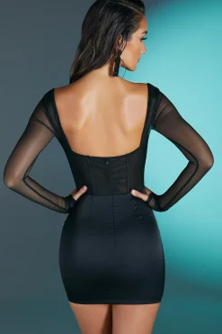 Oh Polly Mesh Dresses^Long Sleeve Mesh Mini Dress in Black