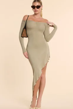 Oh Polly Women'S Clothing Sale - $65 And Under | Women'S Clothing Sale - $40 And Under^Long Sleeve Off-The-Shoulder Modal Cashmere Blend Maxi Dress in Taupe