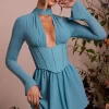Oh Polly Women'S Clothing Sale - $65 And Under | Women'S Clothing Sale - $40 And Under^Long Sleeve Plunge Neck Mini Dress in Teal