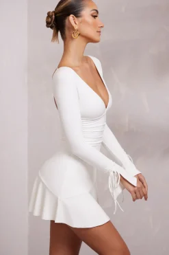 Oh Polly Elevated Essentials | Bride To Be^Long Sleeve Ruched A-Line Mini Dress in White