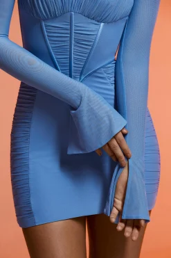 Oh Polly Women'S Clothing Sale - $65 And Under | Women'S Clothing Sale - $40 And Under^Long Sleeve Ruched Mini Dress in Blue