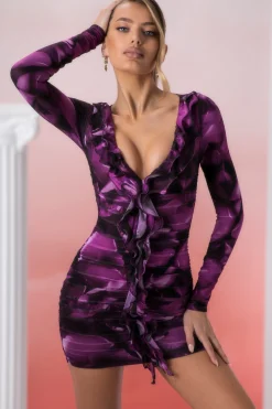 Oh Polly Women'S Clothing Sale - $65 And Under | Women'S Clothing Sale - $40 And Under^Long Sleeve Ruffle Detail Mini Dress in Print Multi