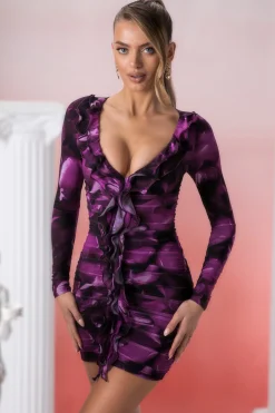 Oh Polly Women'S Clothing Sale - $65 And Under | Women'S Clothing Sale - $40 And Under^Long Sleeve Ruffle Detail Mini Dress in Print Multi
