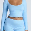 Oh Polly Women'S Clothing Sale - $65 And Under | Women'S Clothing Sale - $40 And Under^Long Sleeve Scoop Neck Pointelle Crop Top in Baby Blue BabyBlue