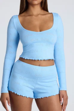 Oh Polly Women'S Clothing Sale - $65 And Under | Women'S Clothing Sale - $40 And Under^Long Sleeve Scoop Neck Pointelle Crop Top in Baby Blue BabyBlue