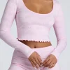 Oh Polly Women'S Clothing Sale - $65 And Under | Women'S Clothing Sale - $40 And Under^Long Sleeve Scoop Neck Pointelle Crop Top in Baby Pink BabyPink