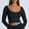 Oh Polly Women'S Clothing Sale - $65 And Under | Women'S Clothing Sale - $40 And Under^Long Sleeve Scoop Neck Pointelle Crop Top in Black
