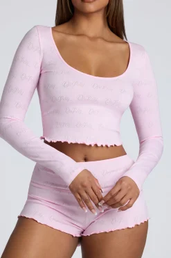 Oh Polly Women'S Clothing Sale - $65 And Under | Women'S Clothing Sale - $40 And Under^Long Sleeve Scoop Neck Pointelle Crop Top in Baby Pink BabyPink