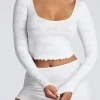 Oh Polly Women'S Clothing Sale - $65 And Under | Women'S Clothing Sale - $40 And Under^Long Sleeve Scoop Neck Pointelle Crop Top in White