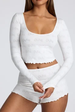 Oh Polly Women'S Clothing Sale - $65 And Under | Women'S Clothing Sale - $40 And Under^Long Sleeve Scoop Neck Pointelle Crop Top in White