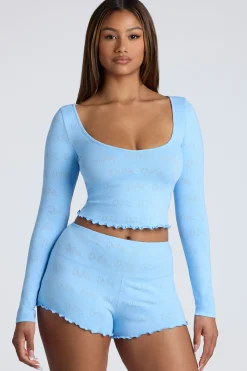 Oh Polly Women'S Clothing Sale - $65 And Under | Women'S Clothing Sale - $40 And Under^Long Sleeve Scoop Neck Pointelle Crop Top in Baby Blue BabyBlue