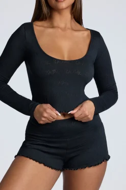Oh Polly Women'S Clothing Sale - $65 And Under | Women'S Clothing Sale - $40 And Under^Long Sleeve Scoop Neck Pointelle Crop Top in Black