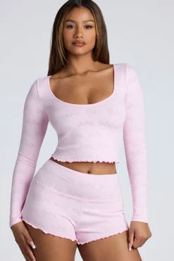 Oh Polly Women'S Clothing Sale - $65 And Under | Women'S Clothing Sale - $40 And Under^Long Sleeve Scoop Neck Pointelle Crop Top in Baby Pink BabyPink