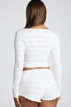 Oh Polly Women'S Clothing Sale - $65 And Under | Women'S Clothing Sale - $40 And Under^Long Sleeve Scoop Neck Pointelle Crop Top in White