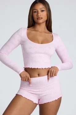 Oh Polly Women'S Clothing Sale - $65 And Under | Women'S Clothing Sale - $40 And Under^Long Sleeve Scoop Neck Pointelle Crop Top in Baby Pink BabyPink