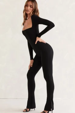Oh Polly Jumpsuits & Unitards^Long Sleeve Square Neck Jumpsuit in Black