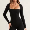 Oh Polly Lounge & Intimates | Jumpsuits & Unitards^Long Sleeve Square Neck Unitard in Black