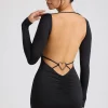 Oh Polly Night Out^Long Sleeve Sweetheart Neckline Mini Dress in Black