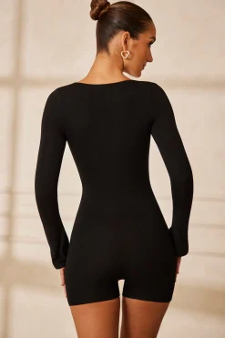 Oh Polly Jumpsuits & Unitards | Elevated Essentials^Long Sleeve Sweetheart Neckline Romper in Black
