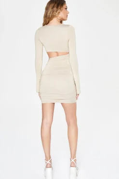 Oh Polly Women'S Clothing Sale - $65 And Under | Women'S Clothing Sale - $40 And Under^Long Sleeve Twist Neckline Cut Out Mini Dress in Beige