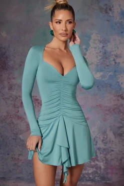 Oh Polly Women'S Clothing Sale - $65 And Under | Women'S Clothing Sale - $40 And Under^Long Sleeve Waterfall Skirt Mini Dress in Light Teal LightTeal