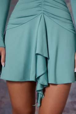 Oh Polly Women'S Clothing Sale - $65 And Under | Women'S Clothing Sale - $40 And Under^Long Sleeve Waterfall Skirt Mini Dress in Light Teal LightTeal