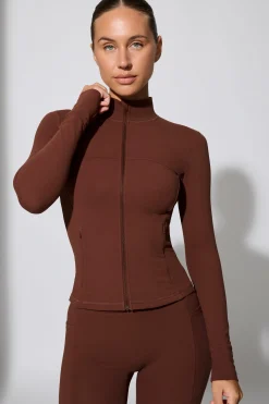 Oh Polly Matching Sets | Tops^Long Sleeve Zip Up Jacket in Chocolate