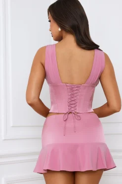 Oh Polly Co-Ords | Tops^Longline Lace-Up Corset Top in Mauve
