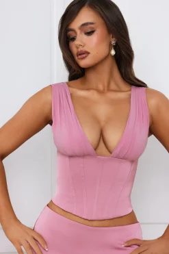 Oh Polly Co-Ords | Tops^Longline Lace-Up Corset Top in Mauve