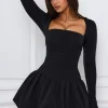 Oh Polly Party Dresses | Holiday Party Dresses & Outfits^Long-Sleeve Bubble Hem Mini Dress in Black
