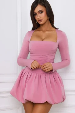Oh Polly Party Dresses | Birthday^Long-Sleeve Bubble Hem Mini Dress in Mauve
