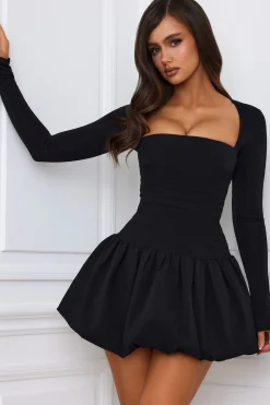 Oh Polly Party Dresses | Holiday Party Dresses & Outfits^Long-Sleeve Bubble Hem Mini Dress in Black