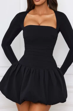 Oh Polly Party Dresses | Holiday Party Dresses & Outfits^Long-Sleeve Bubble Hem Mini Dress in Black