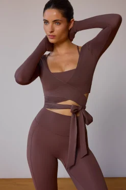 Oh Polly Tops | Tops^Long-Sleeve Wrap Crop Top in Taupe Brown TaupeBrown