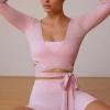 Oh Polly Tops | Tops^Long-Sleeve Wrap Crop Top in Soft Pink SoftPink