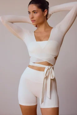 Oh Polly Tops | Tops^Long-Sleeve Wrap Crop Top in Soft White SoftWhite